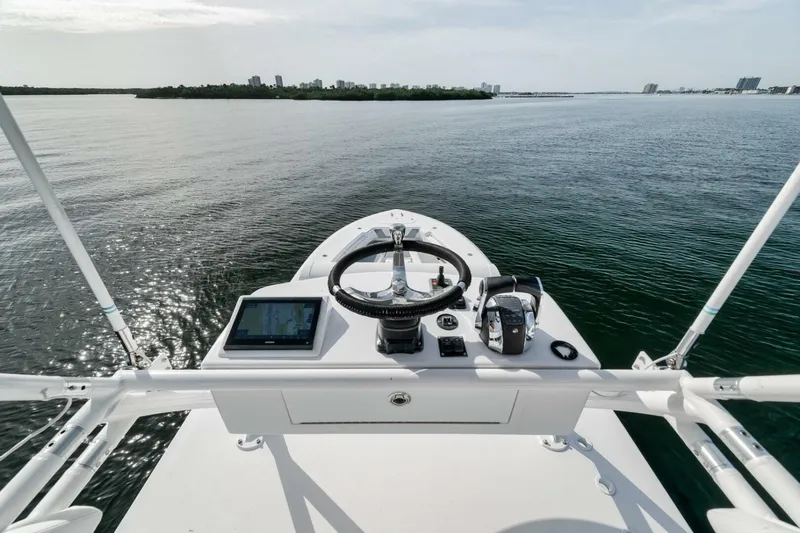 Good Times Yacht Photos Pics 2020 Invincible 42' Open Fisherman boat helm with ocean view.