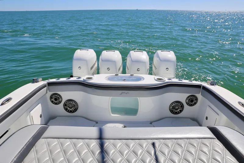  Yacht Photos Pics 2018 Yellowfin 39 boat with quad engines on open sea.