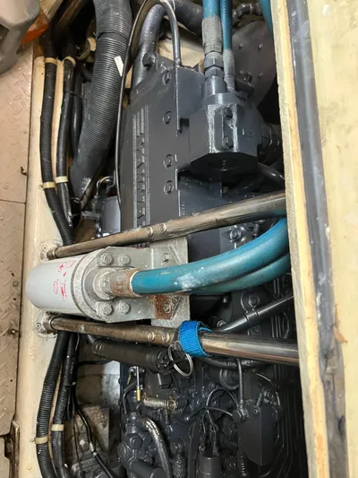  Yacht Photos Pics Engine compartment of a 2004 Albin 35 Tournament Express boat, showing mechanical components.