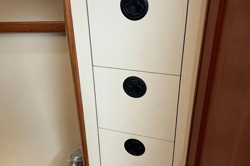  Yacht Photos Pics Cabinet drawers with black handles inside a 2004 Albin 35 Tournament Express boat.