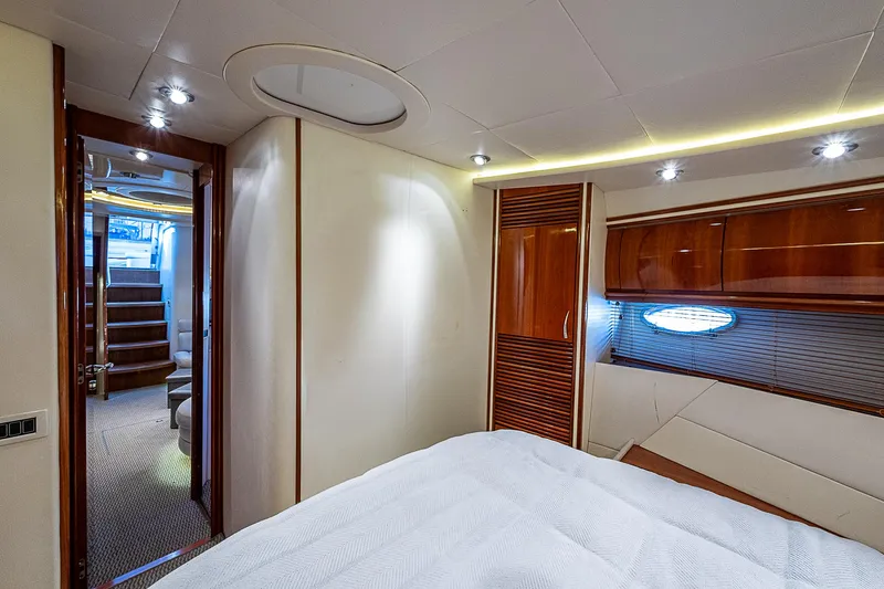  Yacht Photos Pics Luxurious interior cabin of 2000 Pershing 65 Limited yacht with modern design.