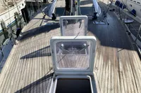 Deck view of 2007 Comar Comet 62 RS yacht with open hatches.