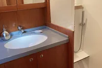 Bathroom interior of 2007 Comar Comet 62 RS yacht with sink and shower.