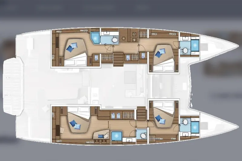  Yacht Photos Pics Floor plan of 2026 Lagoon 55 catamaran, featuring spacious cabins and modern amenities.