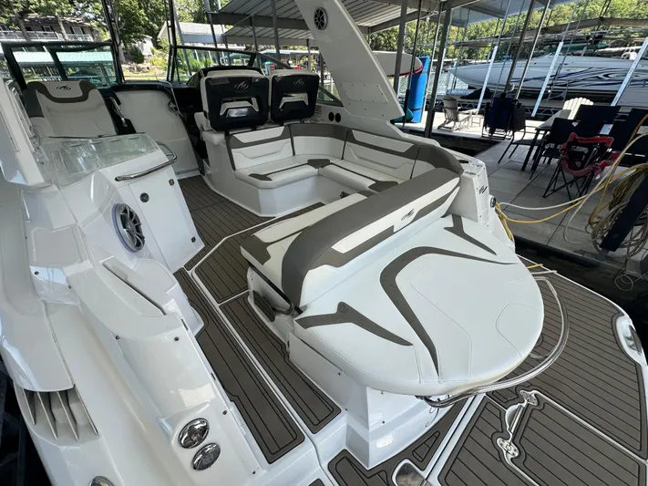  Yacht Photos Pics 2017 Monterey 355 Sport Yacht interior with sleek seating and modern design.