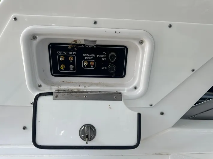  Yacht Photos Pics Control panel on a 2017 Monterey 355 Sport Yacht with TV and speaker inputs.
