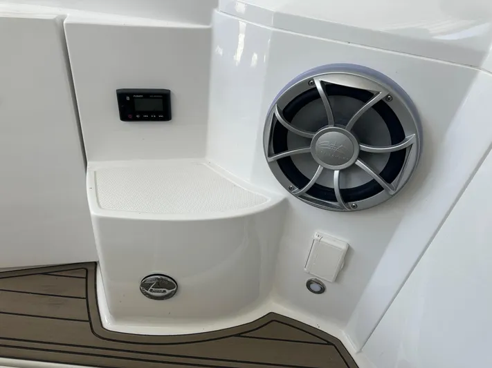  Yacht Photos Pics 2017 Monterey 355 Sport Yacht interior with speaker and control panel.