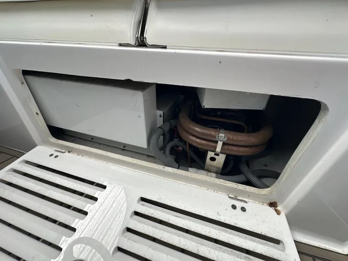  Yacht Photos Pics 2017 Monterey 355 Sport Yacht engine compartment with visible wiring and components.