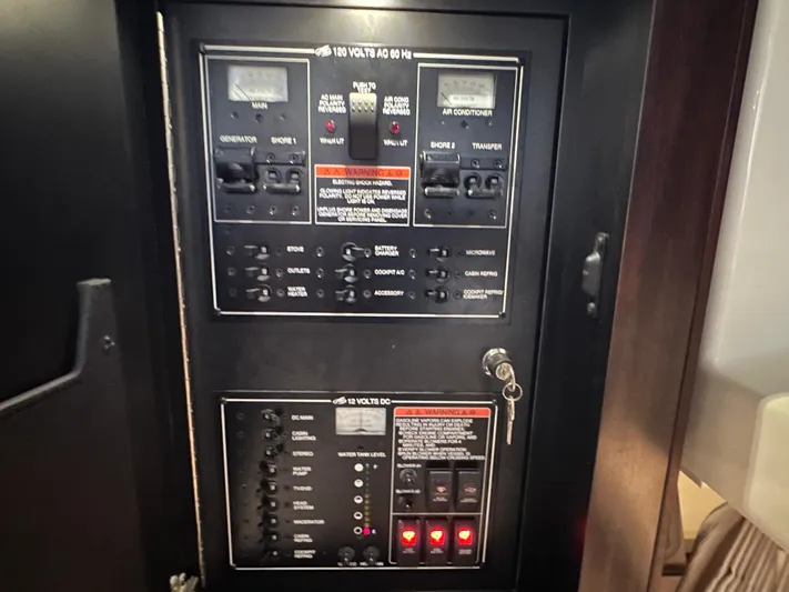  Yacht Photos Pics Electrical control panel on a 2017 Monterey 355 Sport Yacht.