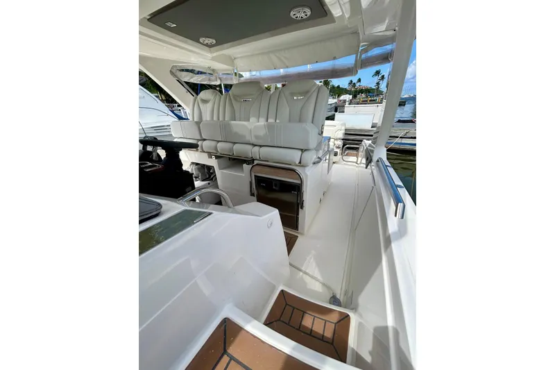  Yacht Photos Pics 2021 Tiara Yachts 34 LS interior with luxurious seating and sleek design.