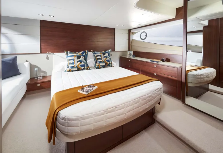  Yacht Photos Pics Luxurious cabin interior of 2025 Princess V50 Open yacht with modern decor.