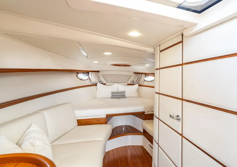 Penrose Yacht Photos Pics Luxurious interior of 2020 Gagliotta Lobster 35 yacht with elegant wood accents.
