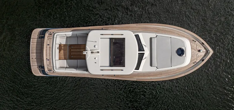 Penrose Yacht Photos Pics Aerial view of 2020 Gagliotta Lobster 35 yacht on water.