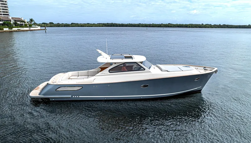 Penrose Yacht Photos Pics 2020 Gagliotta Lobster 35 yacht on calm water, side view.