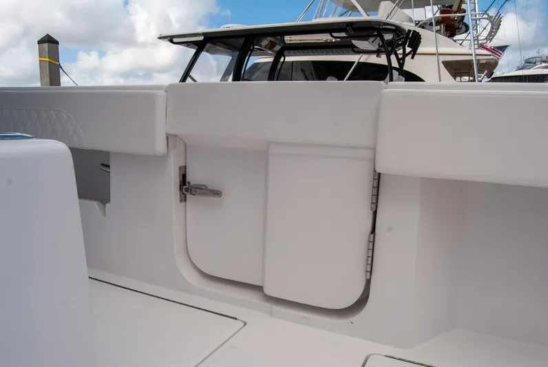  Yacht Photos Pics 2025 Front Runner 43 Catamaran interior detail with sleek white finish and modern design.