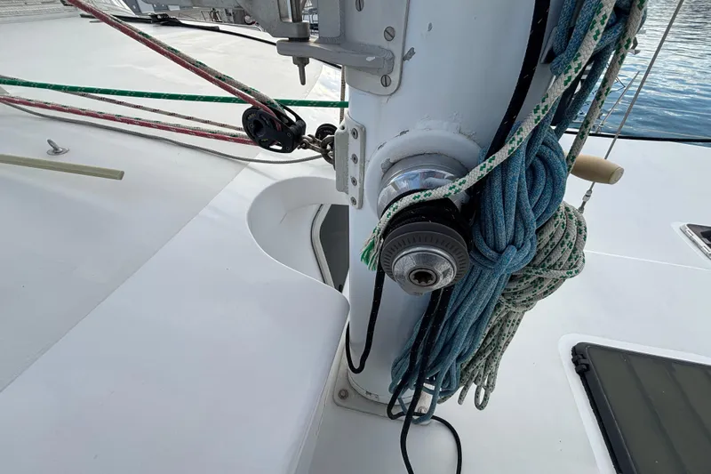  Yacht Photos Pics Deck view of 2009 Kelsall 58 KSS sailboat with ropes and winch.