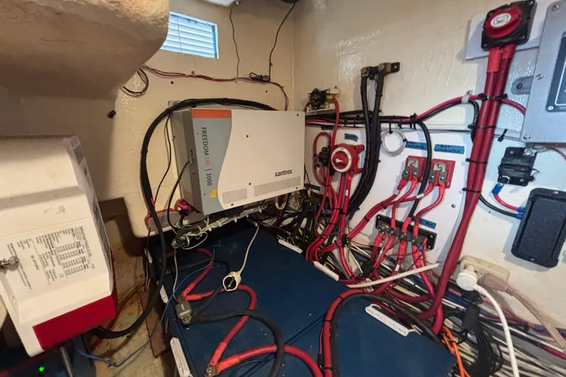  Yacht Photos Pics Electrical system setup in a 2009 Kelsall 58 KSS boat, featuring Xantrex Freedom SW 3000.