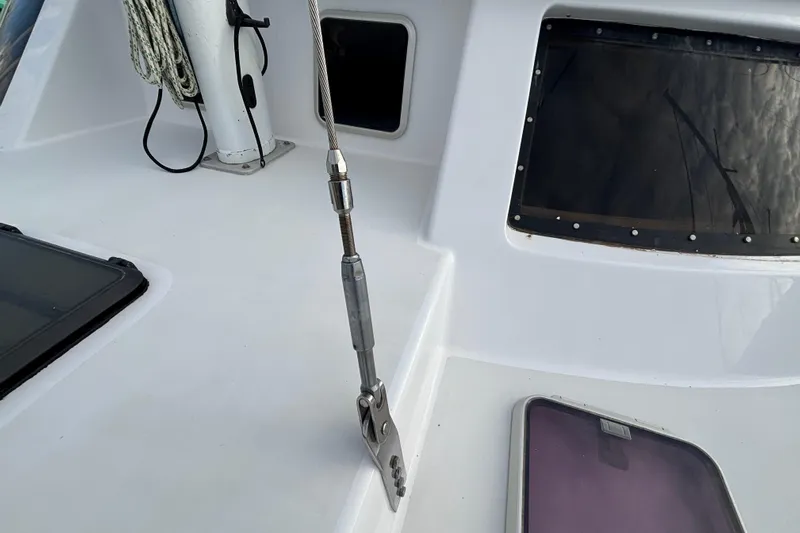  Yacht Photos Pics Deck of 2009 Kelsall 58 KSS catamaran with rigging and hatches.