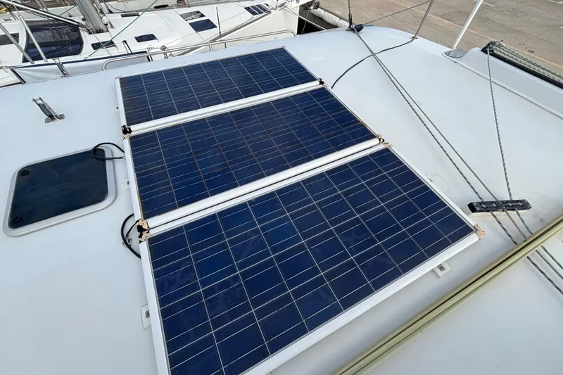  Yacht Photos Pics Solar panels on a 2009 Kelsall 58 KSS catamaran deck.