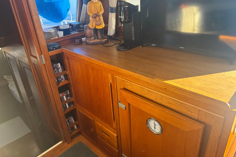 Maximon Yacht Photos Pics Interior of 1989 Grand Banks 46 Classic yacht with wooden cabinetry and decor.