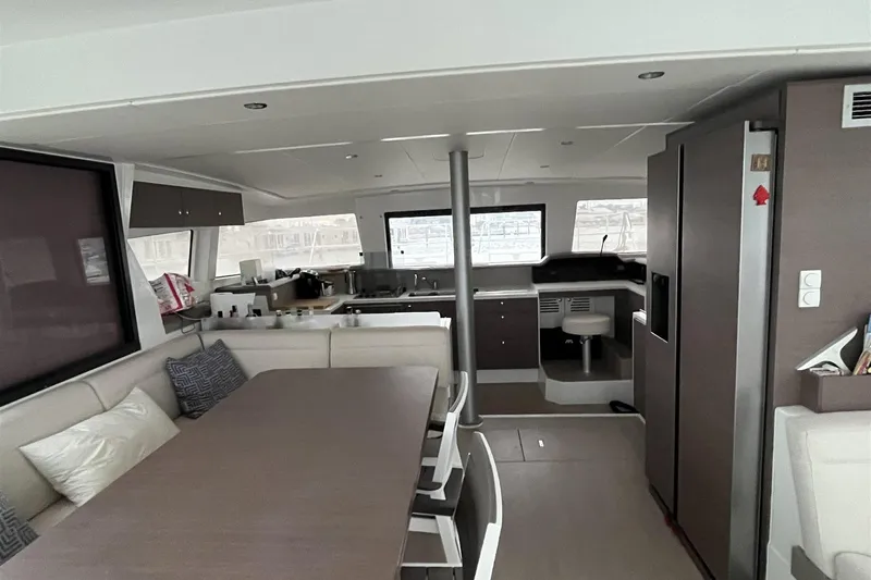  Yacht Photos Pics Modern interior of 2020 Bali 4.3 catamaran with spacious seating and kitchen area.