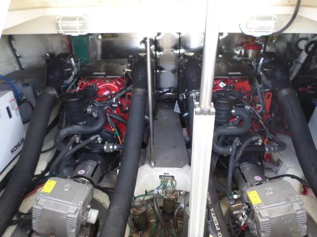 As Good As It Gets Yacht Photos Pics Engine room of a 2012 Regal 42 Sport Coupe with twin engines.