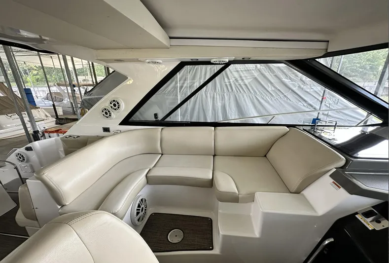 As Good As It Gets Yacht Photos Pics Luxurious interior seating of a 2012 Regal 42 Sport Coupe yacht.