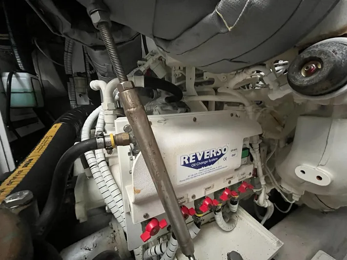  Yacht Photos Pics Engine room of 2010 Fairline Squadron 65 with Reverso oil change system.