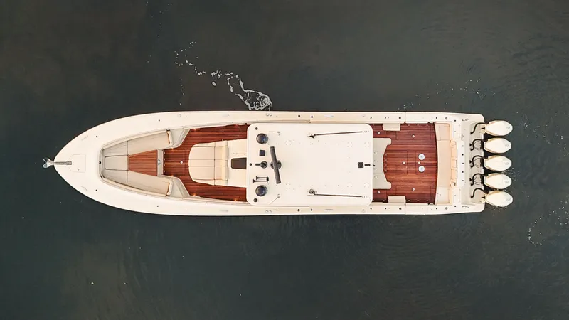  Yacht Photos Pics Aerial view of 2022 HCB 53 Sue&ntilde;os luxury yacht on calm water.