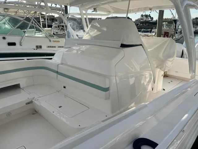  Yacht Photos Pics 2018 Intrepid 375 Walkaround boat interior with seating and storage compartments.