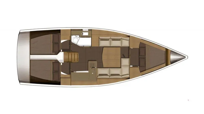  Yacht Photos Pics Floor plan of 2016 Dufour 382 Grand Large sailboat, showcasing interior layout and design.