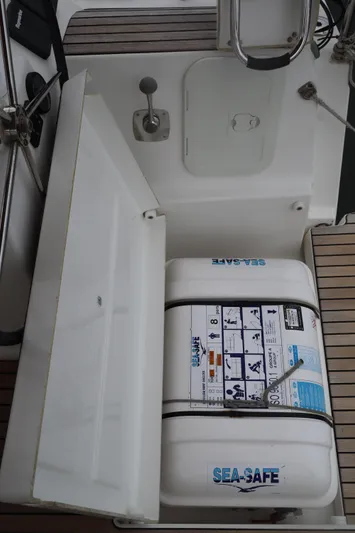  Yacht Photos Pics Dufour 382 Grand Large 2016 yacht cockpit with Sea-Safe equipment storage.