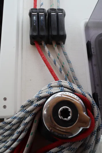  Yacht Photos Pics Winch and rope clutches on 2016 Dufour 382 Grand Large sailboat.