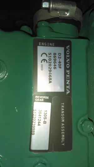  Yacht Photos Pics Volvo Penta engine label on a 2016 Dufour 382 Grand Large sailboat.