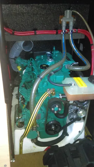  Yacht Photos Pics Engine compartment of a 2016 Dufour 382 Grand Large sailboat.