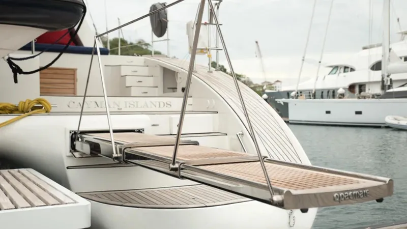 Kailua Yacht Photos Pics Luxury Sunreef 74C yacht with gangway, docked in a marina, 2018 model.