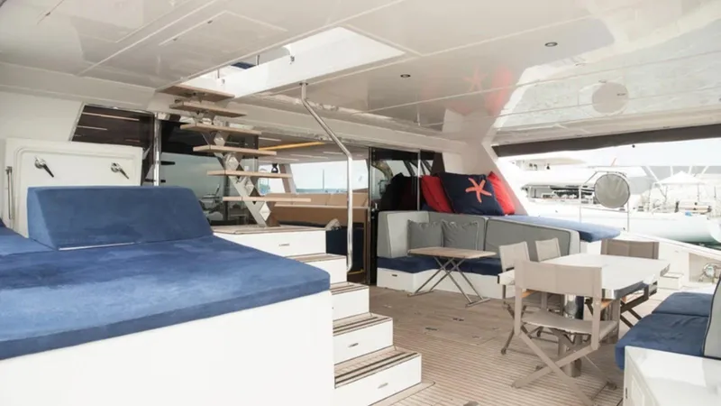 Kailua Yacht Photos Pics Luxurious Sunreef 74C 2018 yacht interior with plush seating and modern design.