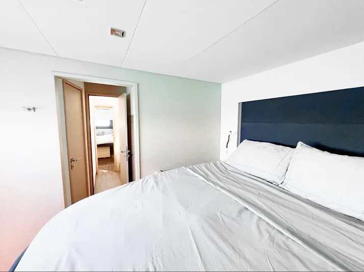  Yacht Photos Pics Interior of Fountaine Pajot Saona 47 yacht, bedroom view, year 2018.