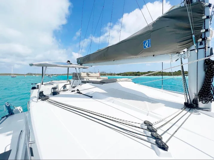 Yacht Photos Pics Fountaine Pajot Saona 47 sailboat on turquoise water, 2018 model.