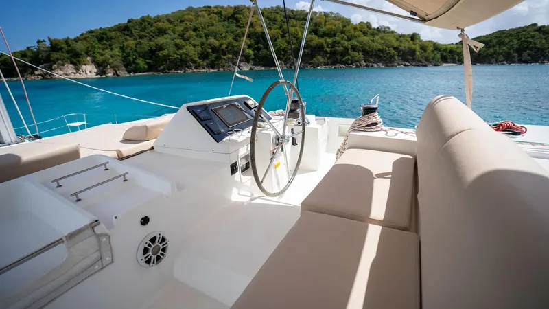 Altair Yacht Photos Pics Luxurious Lagoon 450 F yacht interior with scenic ocean view, 2018 model.