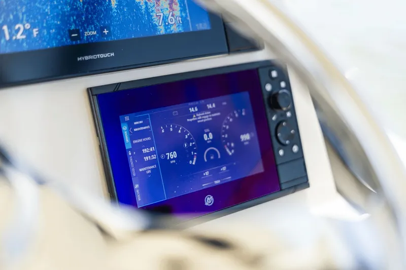  Yacht Photos Pics Dashboard of 2021 Boston Whaler 325 Conquest with digital display and controls.