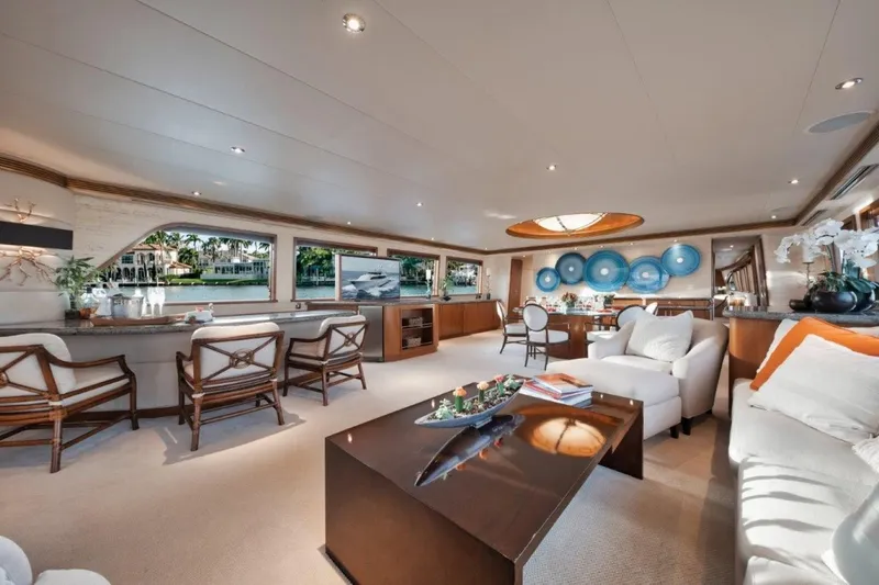 Island Girl Yacht Photos Pics Luxurious interior of 2002 Westport 112 yacht with elegant seating and decor.