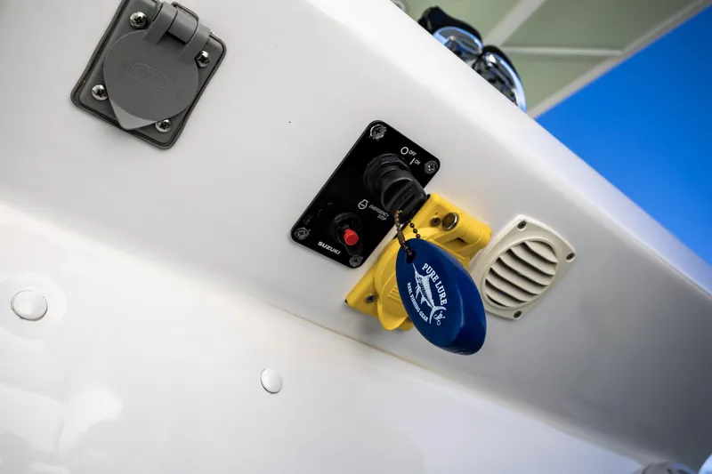 Hot Rod Yacht Photos Pics Close-up of a 2005 French Yachts 34 Center Console control panel.