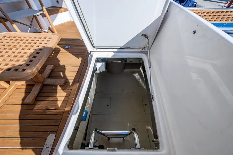 You Go Girl! Yacht Photos Pics Open storage compartment on 2000 Fairline Squadron 52 yacht deck.