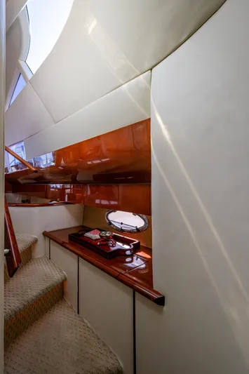You Go Girl! Yacht Photos Pics Interior of 2000 Fairline Squadron 52 yacht, featuring elegant wood finishes and modern design.