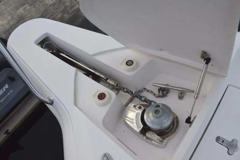 Cat Five Yacht Photos Pics Pulpit with mounted anchor/windlass, rode locker just aft