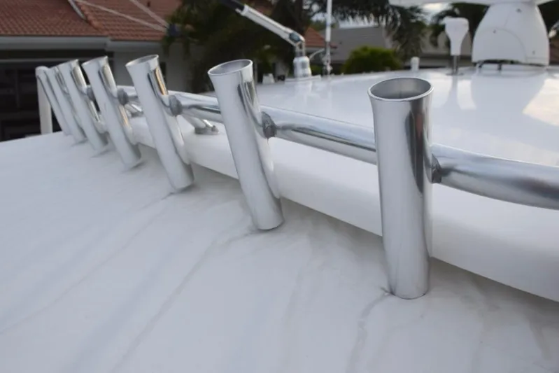 Cat Five Yacht Photos Pics Rocket launcher on aft hardtop