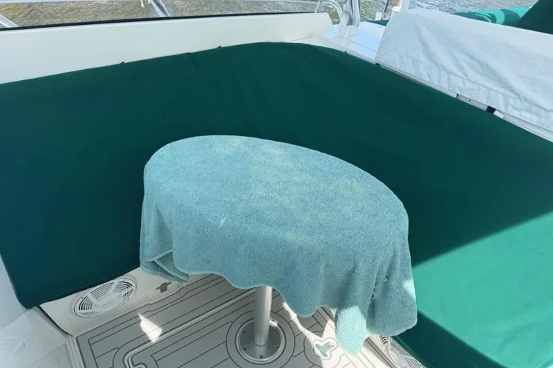 Cat Five Yacht Photos Pics Forward seating kept covered and helm