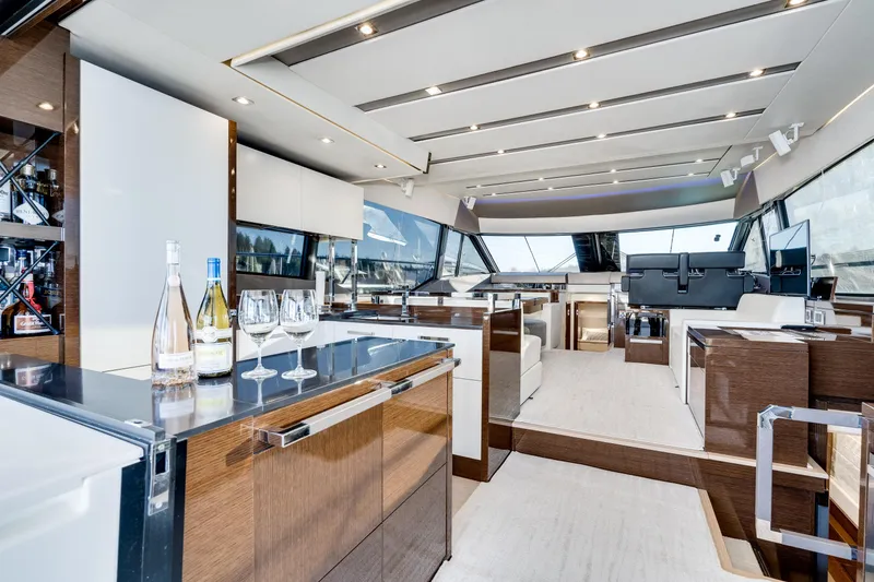 Compound Interest Yacht Photos Pics Luxurious interior of 2018 Prestige 630 Yacht with modern design and elegant finishes.