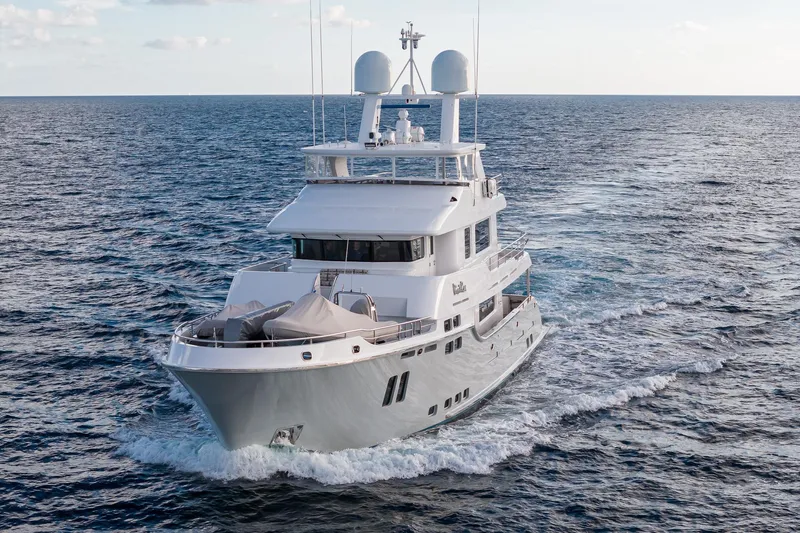  Yacht Photos Pics Luxurious 2017 Nordhavn 96 yacht cruising on open sea.